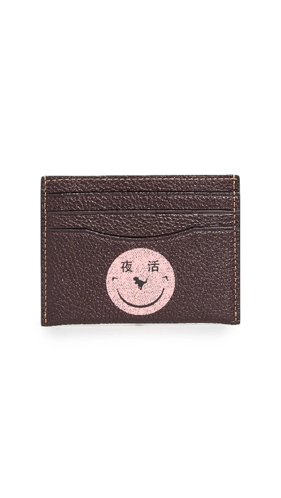 Coach 1941 X Yeti Out Smiley Face Card Case In Oxblood