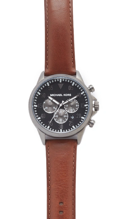 Michael Kors Gage Leather Chronograph Watch In Gunmetal/black