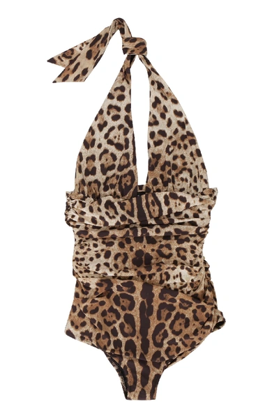 Dolce & Gabbana Leopard Print One-piece Swimsuit In Multicolor
