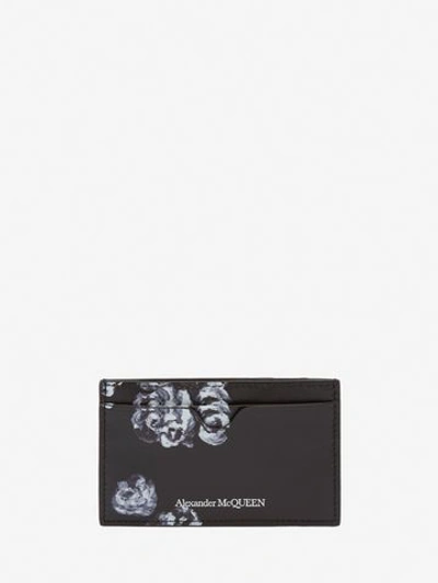 Alexander Mcqueen Skull Rose Card Holder In Black