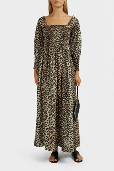 Ganni Ruched Leopard-print Maxi Dress In Animal
