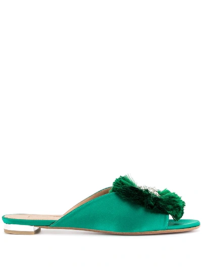 Aquazzura Fringed Open-toe Slippers - Green