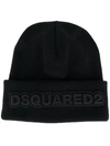 Dsquared2 Knit Folded Cuff Wool Beanie In Black