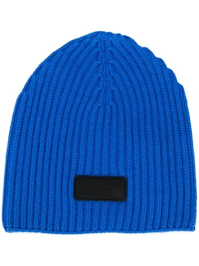 Prada Logo Ribbed Beanie Hat - 蓝色 In F0076 Celeste