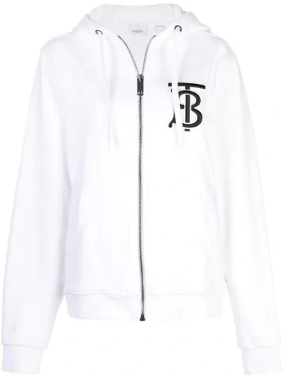 Burberry “tb”logo拉链开合纯棉平纹针织卫衣 In White