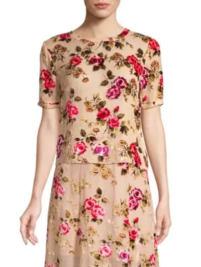Alice And Olivia Piera Floral Burnout Blouse In Natural Multi