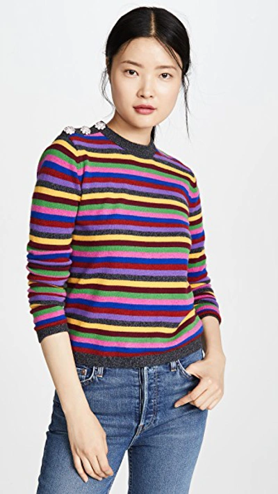 Ganni Crystal-embellished Striped Cashmere Jumper In Multi