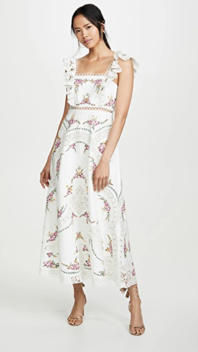 Zimmermann Allia Lace-trimmed Embroidered Linen And Cotton-blend Maxi Dress In Ivory