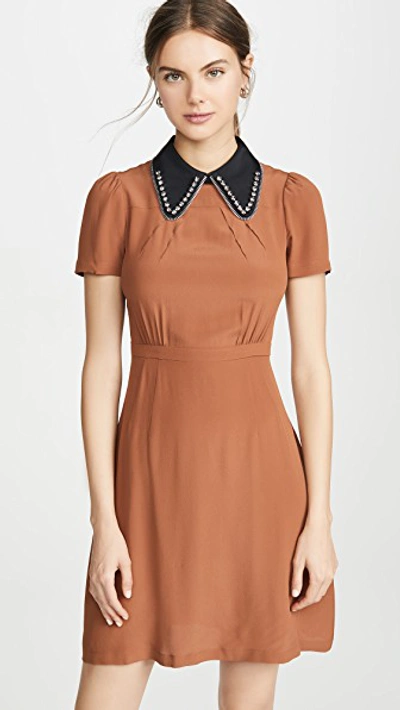 N°21 Contrast Collar Mini Dress In Pale Brown