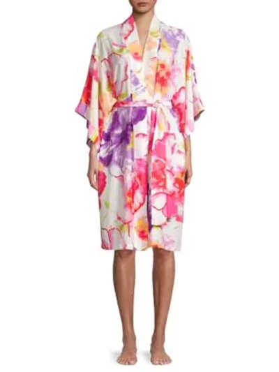 Natori Soleil Floral Print Robe In White Multi