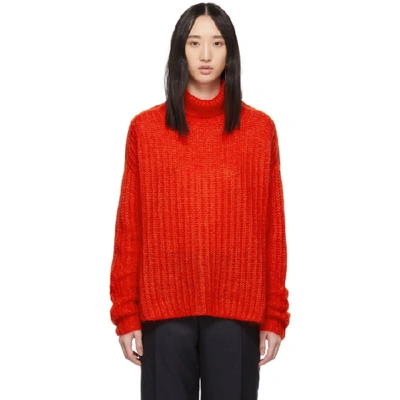 Marni Oversized Open-knit Mohair-blend Turtleneck Sweater In Red