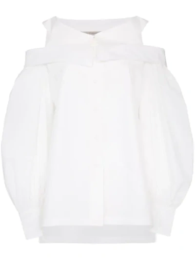 Silvia Tcherassi 'aida' Layered Collar Puff Sleeve Cold Shoulder Shirt In White
