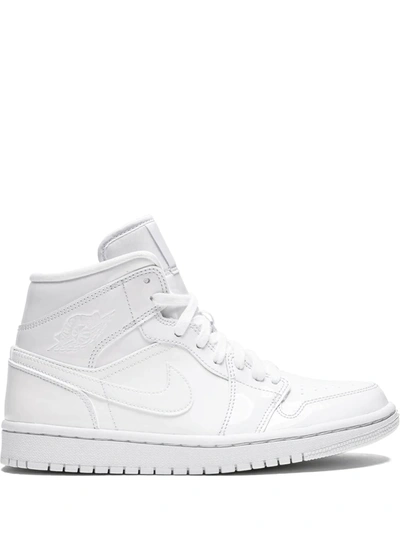 JORDAN AIR JORDAN 1 MID "TRIPLE WHITE PATENT LEATHER" SNEAKERS