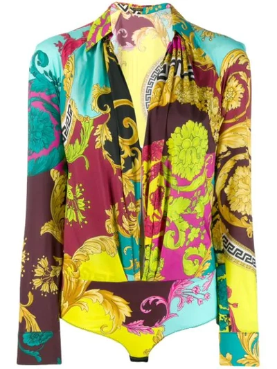 Versace Multicolor Voyage Barocco Bodysuit In Multicolour