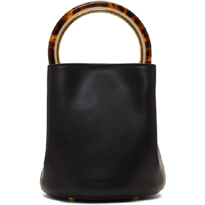 Marni Small Pannier Leather Bucket Bag In Black
