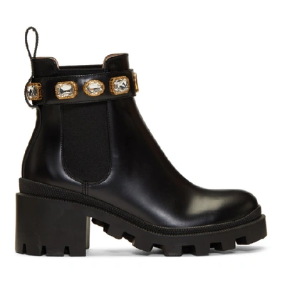 Gucci Trip Embellished Leather Chelsea Boots In Noir