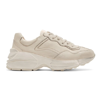 Gucci Rhyton Worn-effect Low-top Leather Trainers In Ivory Leather