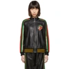 GUCCI GUCCI BLACK LEATHER STRAWBERRY PATCH TRACK JACKET