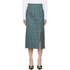 Balenciaga High Slit Plaid Pencil Skirt In Blue Azure