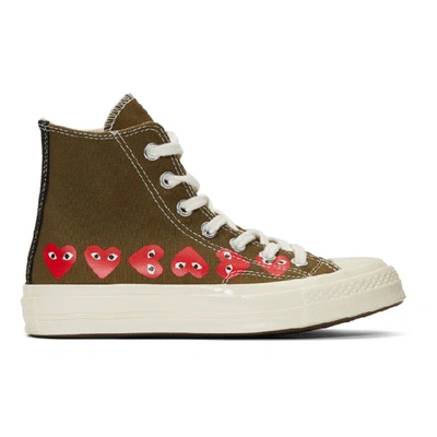Comme Des Garçons Play Comme Des Garcons Play Khaki Converse Edition Multiple Hearts Chuck 70 High Trainers In Green