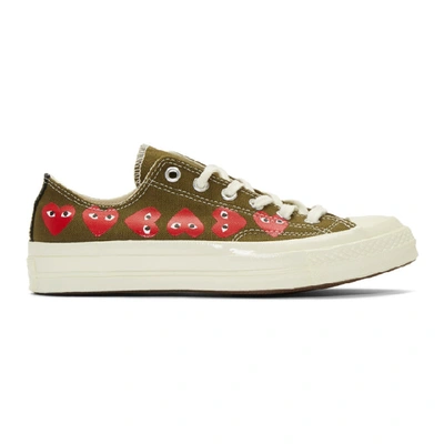 Comme Des Garçons Play Comme Des Garcons Play Khaki Converse Edition Multiple Hearts Chuck 70 Sneakers In Khaki,white,red