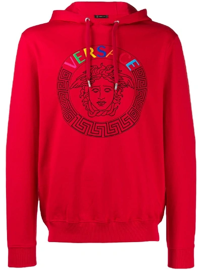 Versace Medusa Logo-print Hoodie In Red