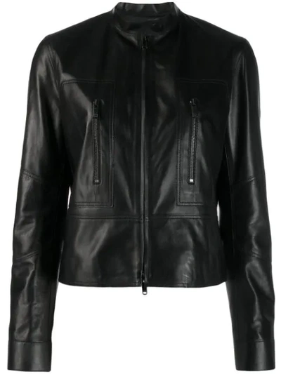 Valentino Zipped Leather Jacket In Black
