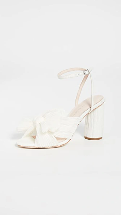 Loeffler Randall Camellia Bow-embellished Plissé-organza Sandals In Off-white