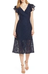 ALI & JAY RUFFLE SLEEVE WRAP LACE MIDI DRESS,706-0110