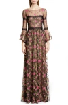 MARCHESA NOTTE EMBROIDERED LONG SLEEVE GOWN,N31G0913