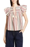 ULLA JOHNSON AMBA STRIPE FLUTTER SLEEVE BLOUSE,PF190216