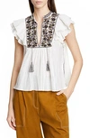 ULLA JOHNSON NURU EMBELLISHED BLOUSE,PF190207