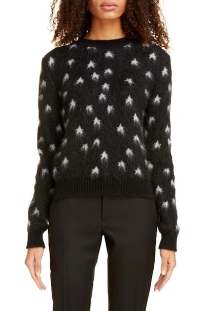 Saint Laurent Jacquard Sweater With Brushed Stars In Black