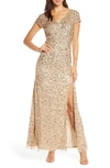 ADRIANNA PAPELL BEADED V-NECK EVENING GOWN,AP1E206322