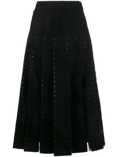 Valentino Crystal Embellished Pleated Virgin Wool Skirt In Black