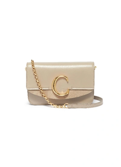Chloé ' C' Suede Panel Mini Leather Shoulder Bag In Motty Grey