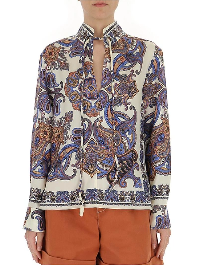 Chloé Paisley Print Long-sleeve Tie-neck Blouse In Multi