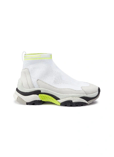 Ash 'addict Stretch' Chunky Outsole Sock Knit High Top Sneakers In White / Fluo Yellow / White