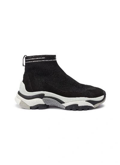 Ash 'addict Stretch' Chunky Outsole Sock Knit High Top Trainers In Black / Silver