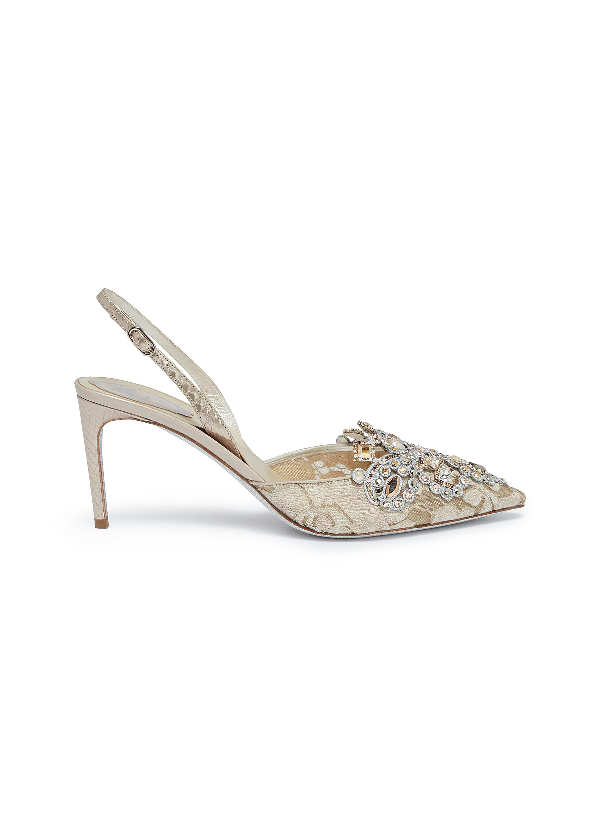 RENÉ CAOVILLA Embellished floral lace slingback pumps