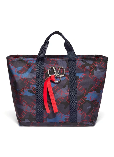 Valentino Garavani Vltn菱格迷彩手提包 In Navy/ Red