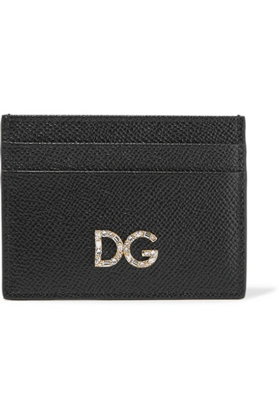 Dolce & Gabbana Crystal-embellished Textured-leather Cardholder In Black