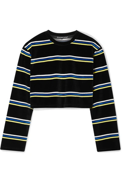 Alexander Wang T Cropped Striped Cotton-blend Velour Top In Black