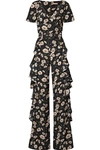 MICHAEL KORS BELTED RUFFLED FLORAL-PRINT SILK CREPE DE CHINE JUMPSUIT