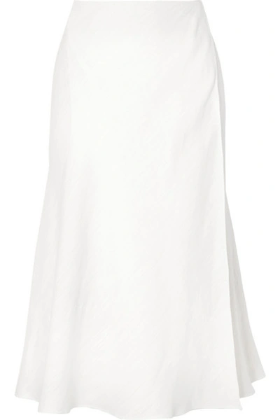 Theory Wrap-effect Herringbone Linen-blend Midi Skirt In White