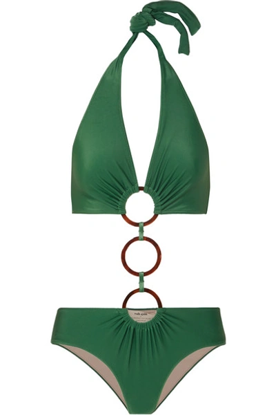 Adriana Degreas Cult Gaia Ring-embellished Cutout Halterneck Swimsuit In Green