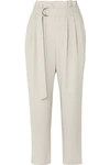 BRUNELLO CUCINELLI BELTED CROPPED WOOL-BLEND GABARDINE TAPERED PANTS