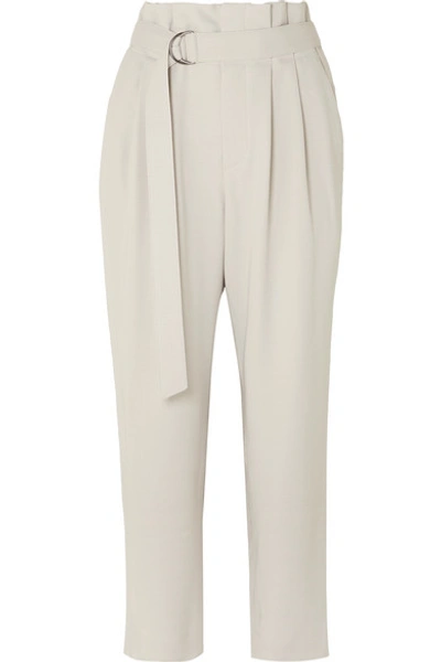 Brunello Cucinelli Belted Cropped Wool-blend Gabardine Tapered Trousers In Beige