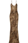 NILI LOTAN LEOPARD-PRINT SILK-SATIN MAXI DRESS