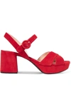 Prada Suede Crisscross Ankle-wrap 65mm Sandals In Red